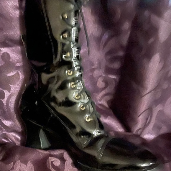 Vintage Euro Club boots black patent leather cottage core witch - Picture 1 of 4